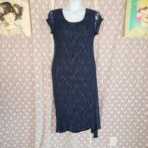 vintage 90s c j elliot blue black crochet lace sheath dress Size 12
